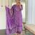 Purple french crepe sequin & stone embroidery kurta pant set with printed chinon dupatta