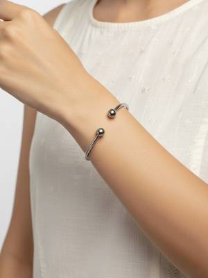 Nvr women silver plated plain ball handmade cuff bracelet 3