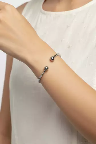Nvr women silver plated plain ball handmade cuff bracelet