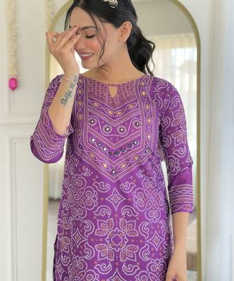 Purple french crepe sequin & stone embroidery kurta pant set with printed chinon dupatta 5