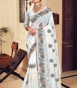 White sequin zari resham stone embroidered georgette designer saree for women