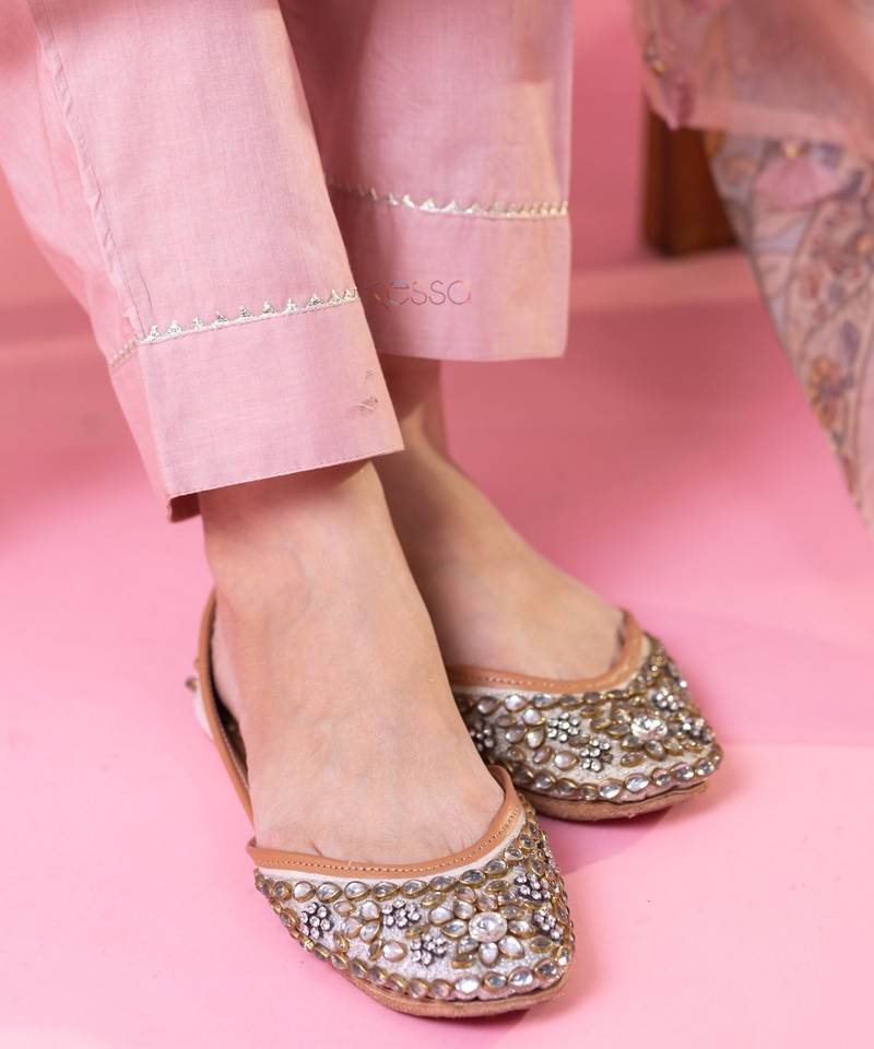 Women's pink viscose chanderi sequin stone embroidery v-neck kurta pant set with printed organza dupatta