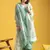 Women's olive green viscose chanderi sequin stone embroidered v-neck kurta pant set with organza dupatta