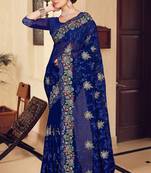 Navy blue sequin zari resham stone embroidered georgette designer saree for women