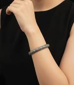 Nvr women's oxidized silver plated intricate floral pattern kada bangle