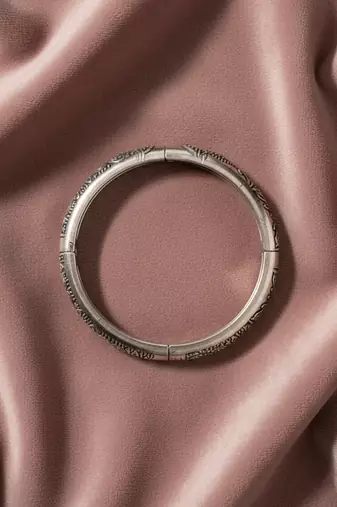 Nvr women oxidized silver plated paisley & floral carved kada bangle