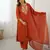 Women's orange chanderi silk sequin embroidered kurta pant set with chanderi cotton dupatta
