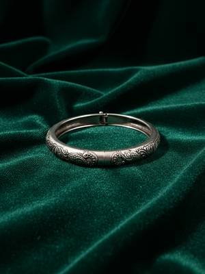 Nvr women oxidized silver plated paisley & floral carved kada bangle 3