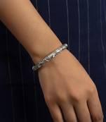 Nvr women's handcrafted silver plated texture weave kada bangle