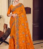 Mustard sequin zari resham stone embroidered georgette designer saree for women