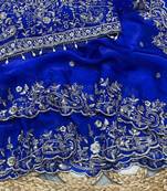 Royal  Blue Color Embroidery sequence work heavy border Satin Saree