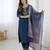 Women's navy blue chanderi silk sequin embroidered kurta pant set with printed muslin dupatta