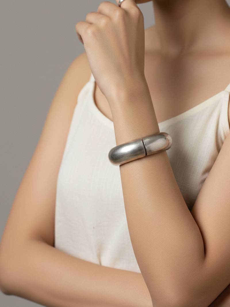 Nvr silver plated plain hinged kada bangle for women