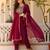 Women's maroon rayon sequin embroidered kurta pant set with solid chinon dupatta