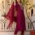 Women's maroon rayon sequin embroidered kurta pant set with solid chinon dupatta