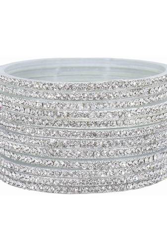 Nvr women's set of 12 zircon gemstone studded stylish silver plated bangles