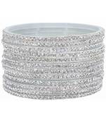 Nvr women's set of 12 zircon gemstone studded stylish silver plated bangles