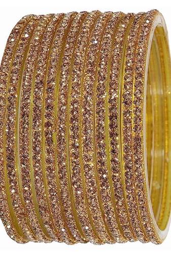 Nvr women's set of 12 zircon gemstone studded stylish gold plated bangles