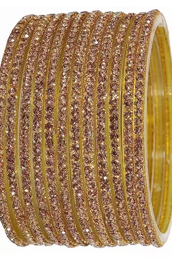 Nvr women's set of 12 zircon gemstone studded stylish gold plated bangles
