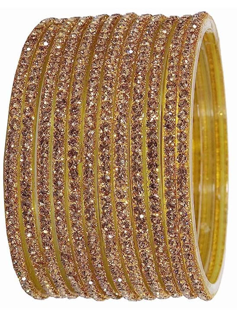 Nvr women's set of 12 zircon gemstone studded stylish gold plated bangles