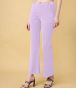 Women solid lavender regular fit mid-rise flat front trousers
