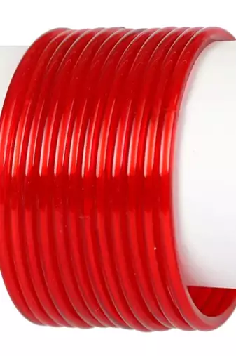 Nvr set of 12 plain red glass bangle for women