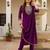 Women's purple rayon sequin embroidered kurta pant set with solid chinon dupatta