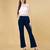 Women solid navy blue regular fit mid-rise flat front trousers