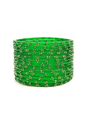 Nvr set of 12 beaded glass handmade green color bangle for women 1
