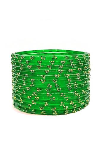 Nvr set of 12 beaded glass handmade green color bangle for women
