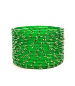 Nvr set of 12 beaded glass handmade green color bangle for women