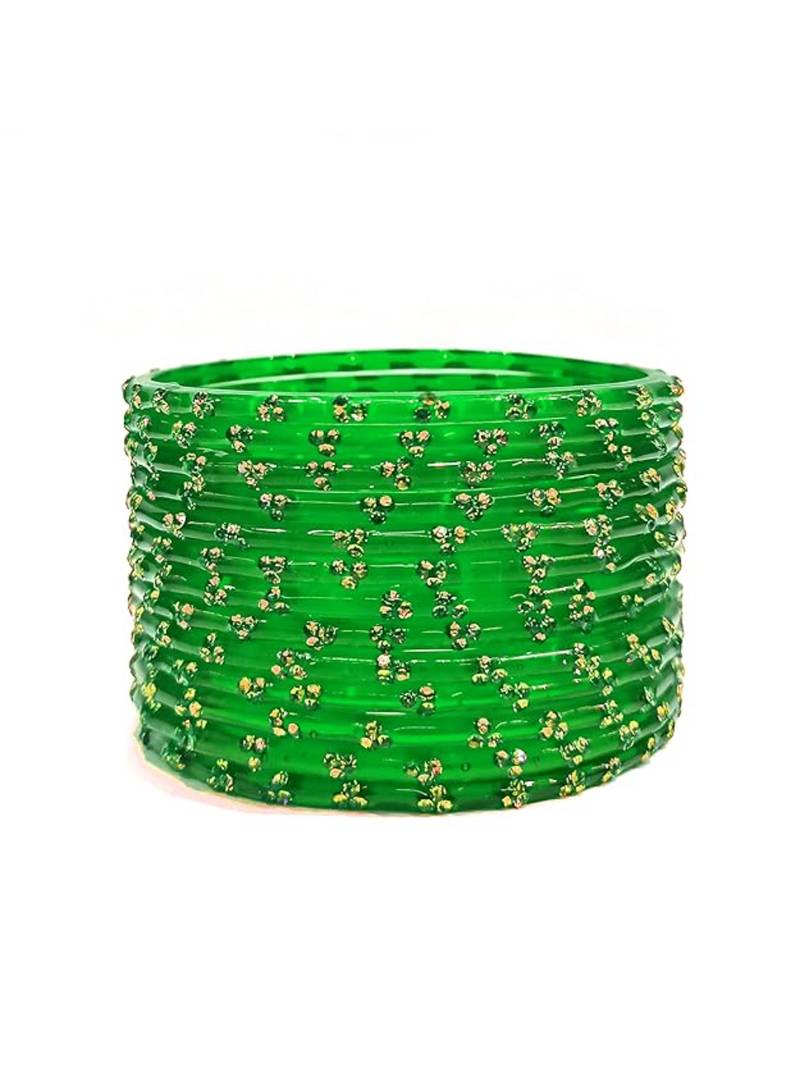 Nvr set of 12 beaded glass handmade green color bangle for women