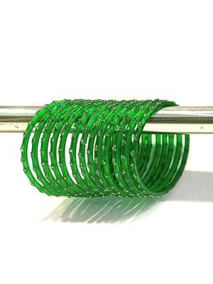 Nvr set of 12 beaded glass handmade green color bangle for women 2