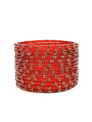 Nvr set of 12 beaded glass handmade red color bangle for women 1
