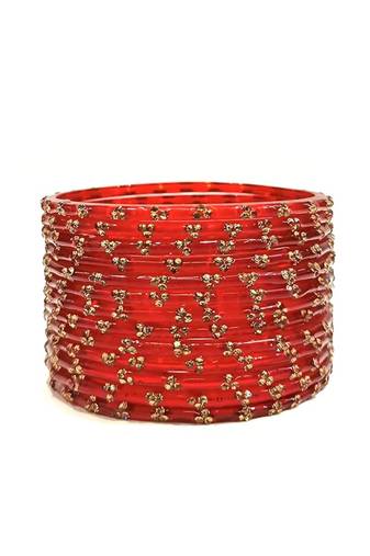 Nvr set of 12 beaded glass handmade red color bangle for women