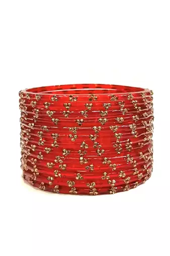 Nvr set of 12 beaded glass handmade red color bangle for women