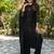 Women's black faux georgette sequin embroidered kurta pant set with net dupatta