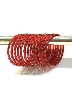 Nvr set of 12 beaded glass handmade red color bangle for women 2