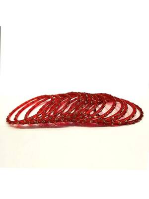 Nvr set of 12 beaded glass handmade red color bangle for women 3