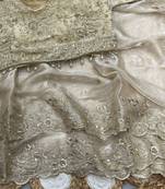 White Color Embroidery sequence work heavy border Satin Saree