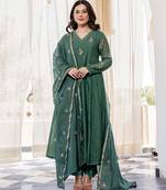 Women's green chanderi silk sequin embroidered kurta pant set with chanderi dupatta