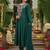 Women's green viscose rayon sequin stone embroidered v neck kurta pant set with chanderi dupatta