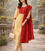  women's cotton gotapatti lace design straight side slit kurta set with duppata