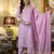 Women's pink viscose rayon sequin stone embroidered v neck kurta pant set with chanderi dupatta
