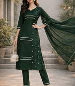  women's embroidered silk chiffon kurta set with plain dupatta