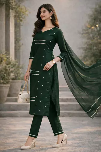 Arriva fab women's embroidered silk chiffon kurta set with plain dupatta