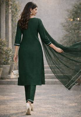 Arriva fab women's embroidered silk chiffon kurta set with plain dupatta 3