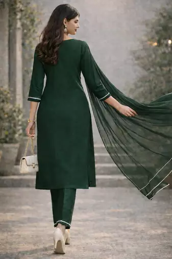 Arriva fab women's embroidered silk chiffon kurta set with plain dupatta