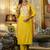 Women's yellow viscose rayon sequin stone embroidered round neck kurta pant set with organza dupatta