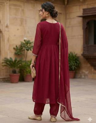 Arriva fab women's faux georgette embroidered alia cut kurta set with dupatta 3